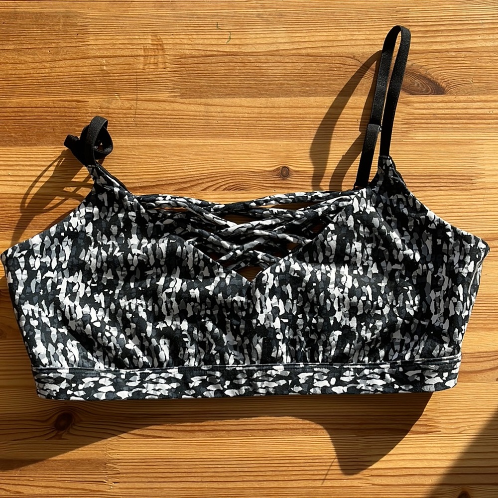 Fabletics Lenni Strappy Black and White Sports Bra